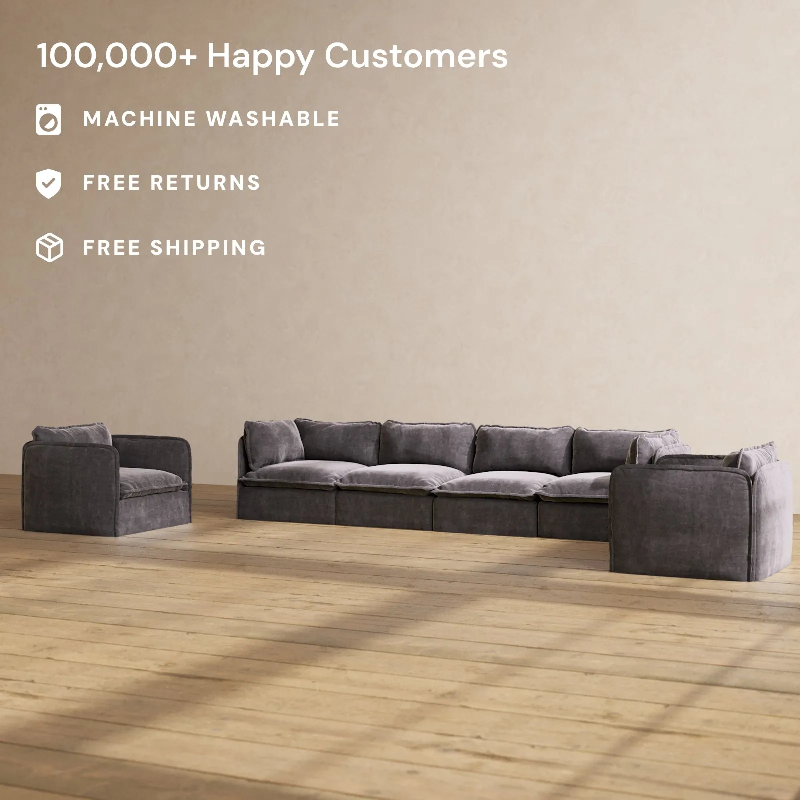 Modular Performance 4-Seater Sofa   Armchair Set in Cinder | Relaxed Blend