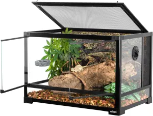 OIIBO Full Vision Glass Reptile Terrarium 27 Gallon, Double Hinge Door with Screen Ventilation Reptile Tank 24"x16"x16" (Knock-Down)