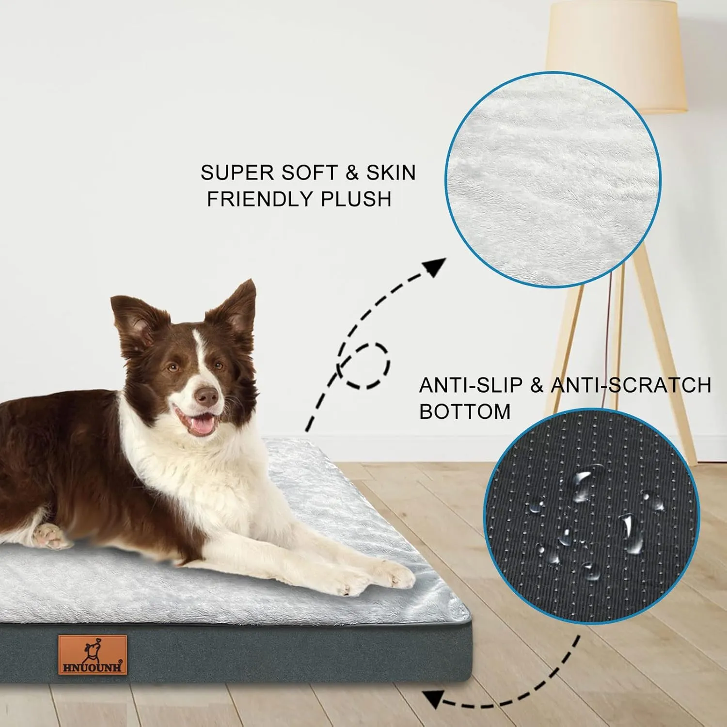 Orthopedic Dog Bed, Waterproof Dog Bed for Medium, Large and Extra Large Dogs, Egg Foam Pet Bed with Washable Removable Cover and Non-Slip Bottom, Grey XL(42 x 30 x 4 inch)