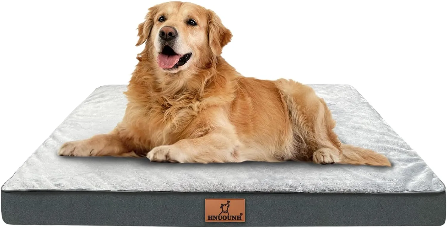 Orthopedic Dog Bed, Waterproof Dog Bed for Medium, Large and Extra Large Dogs, Egg Foam Pet Bed with Washable Removable Cover and Non-Slip Bottom, Grey XL(42 x 30 x 4 inch)