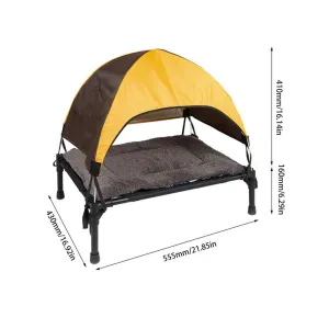 Outdoor Elevated Dog Bed with Removable Canopy: Foldable Raised Pet Cot for Camping and Shade Tent with Carrying Bag