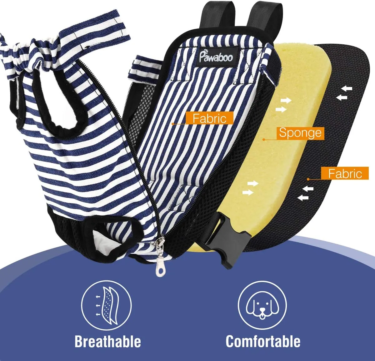 Pawaboo Pet Carrier Backpack, Adjustable Pet Front Cat Dog Carrier Backpack Travel Bag, Legs Out, Easy-Fit for Traveling Hiking Camping for Small Medium Dogs Cats Puppies, Medium, Blue & White Stripes