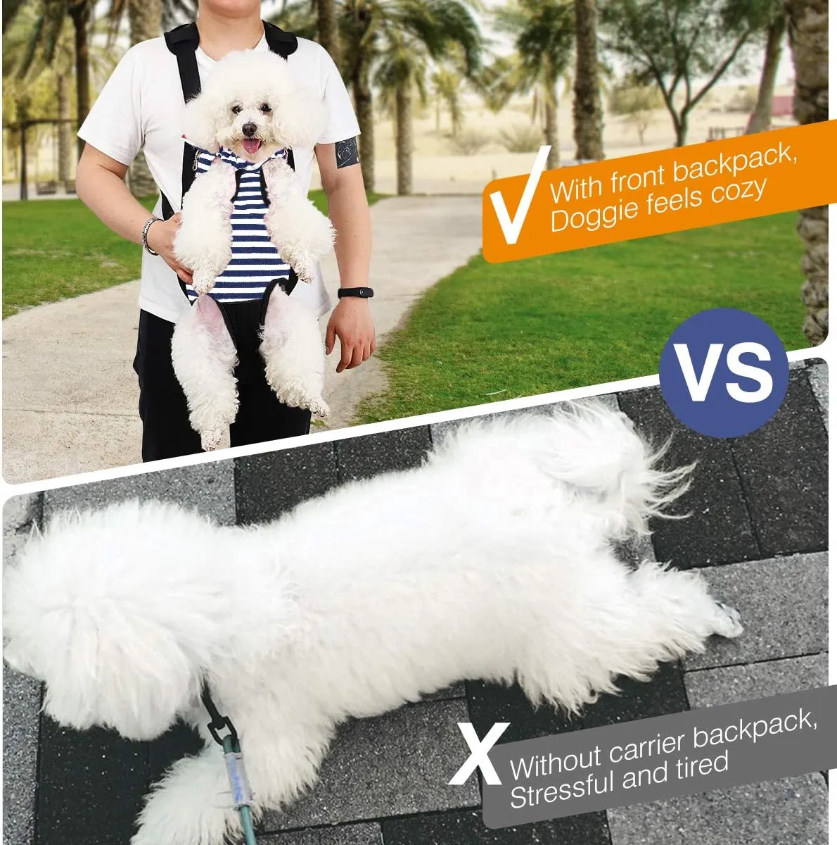 Pawaboo Pet Carrier Backpack, Adjustable Pet Front Cat Dog Carrier Backpack Travel Bag, Legs Out, Easy-Fit for Traveling Hiking Camping for Small Medium Dogs Cats Puppies, Medium, Blue & White Stripes