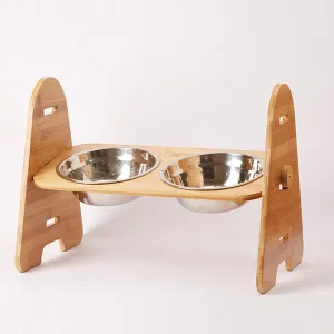 PAWS ASIA Manufacturers New Stainless Elevated Height Adjustable Dog Bowl With Bamboo Stand