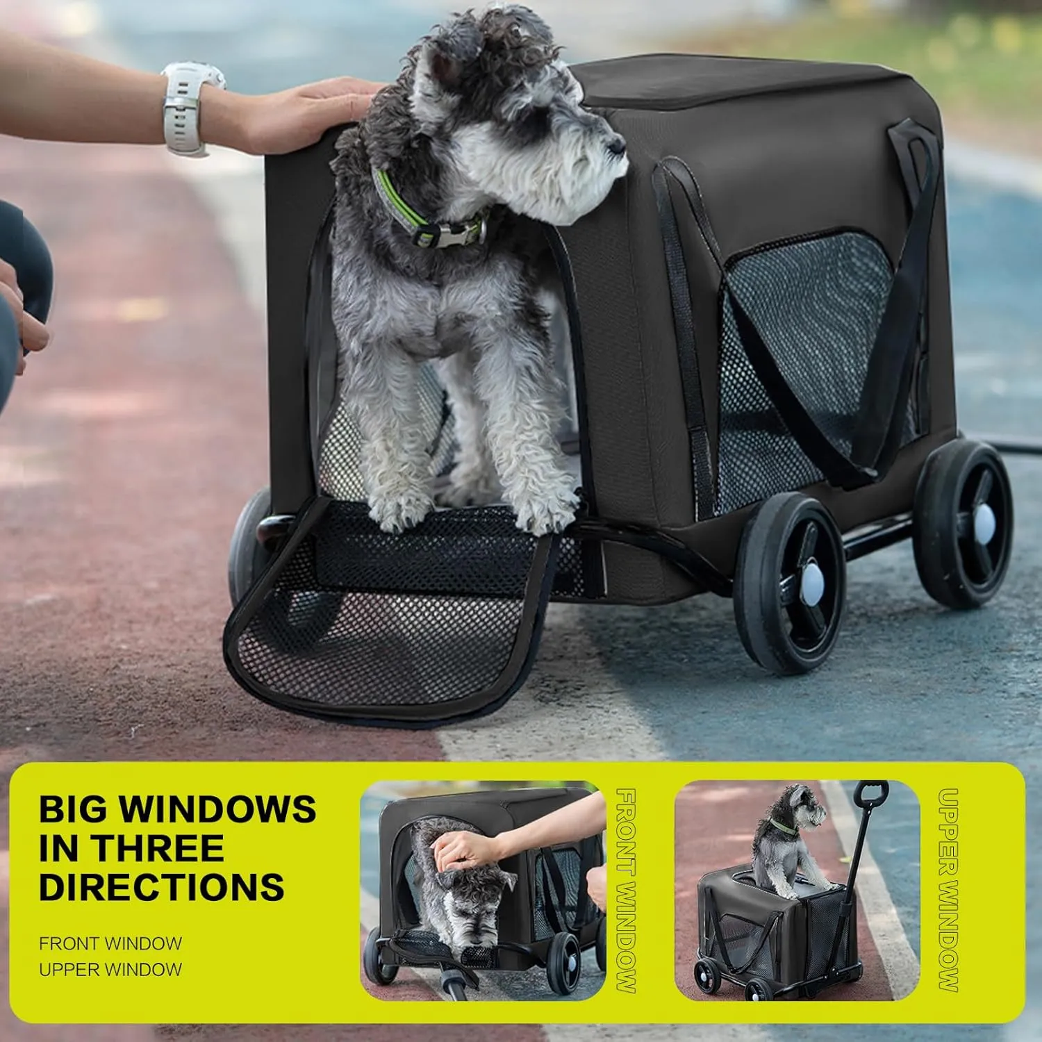 Pet Stroller 4 Wheels - Easy-Fold Dog Cat Stroller for Small Medium Dog Cats Carrier, Travel Folding Carrier Breathable and Visible Mesh with Cup HolderBlack