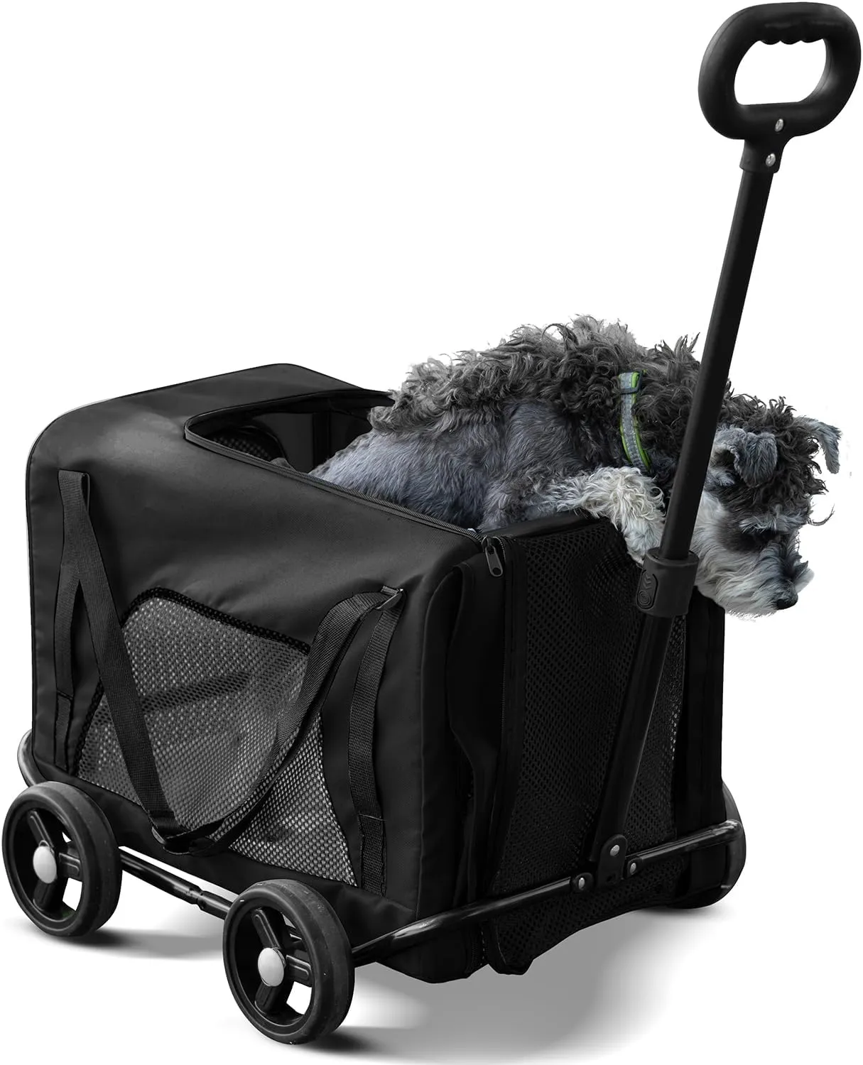 Pet Stroller 4 Wheels - Easy-Fold Dog Cat Stroller for Small Medium Dog Cats Carrier, Travel Folding Carrier Breathable and Visible Mesh with Cup HolderBlack