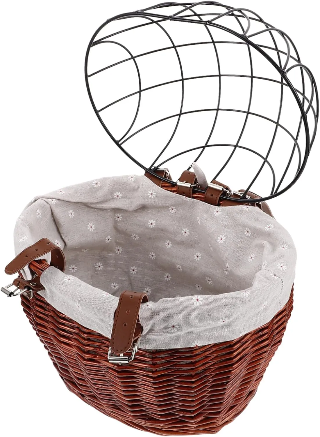 Removable Wicker Bike Basket for Pets Durable Rattan Carrier for Dogs Cats Versatile Storage for Shopping Commuting Easy Detachable Design for Front Handlebar Use