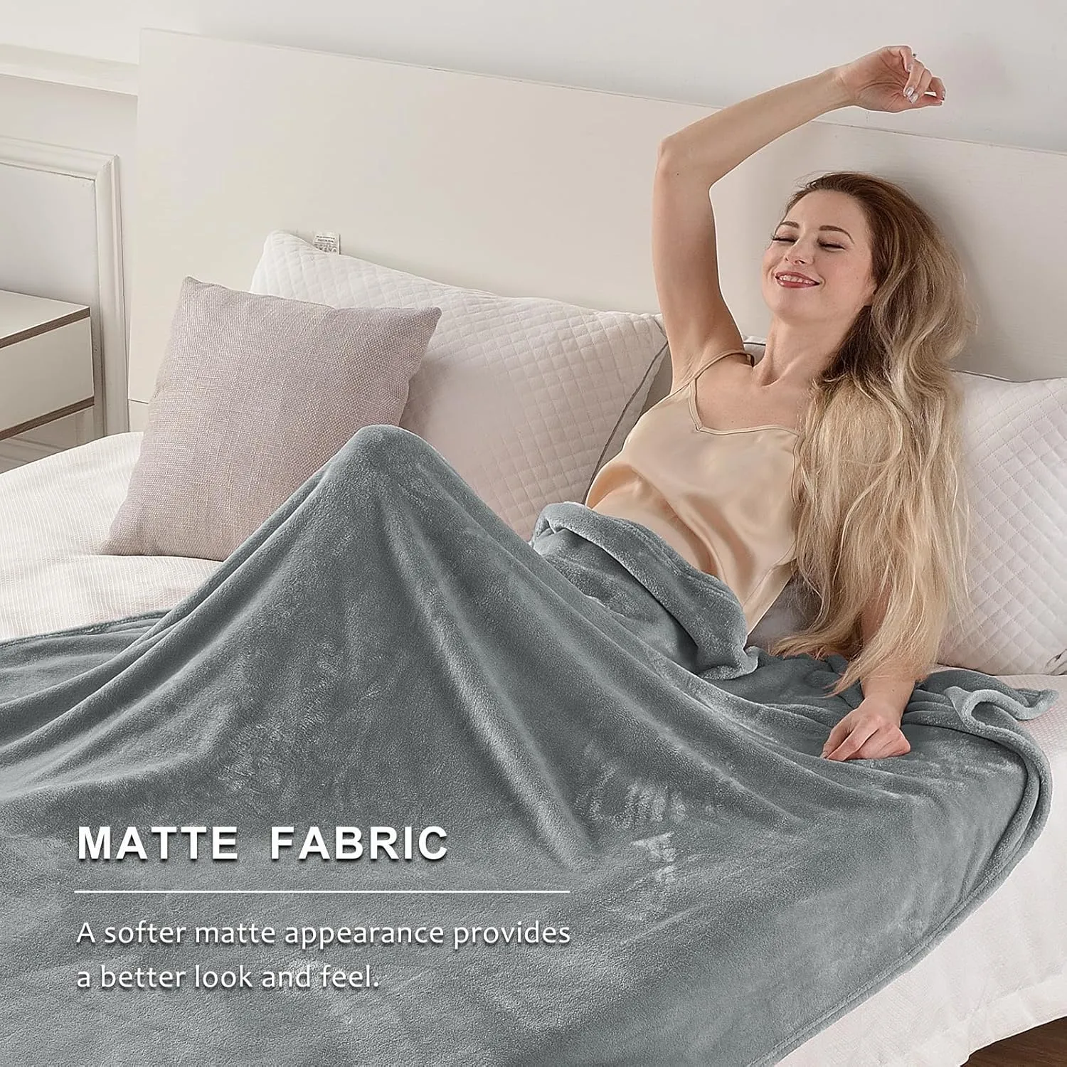 SOCHOW Flannel Fleece Throw Blanket, 340 GSM All Season Super Soft Cozy Blanket for Bed, Sofa or Couch, Grey, 50x70 inches