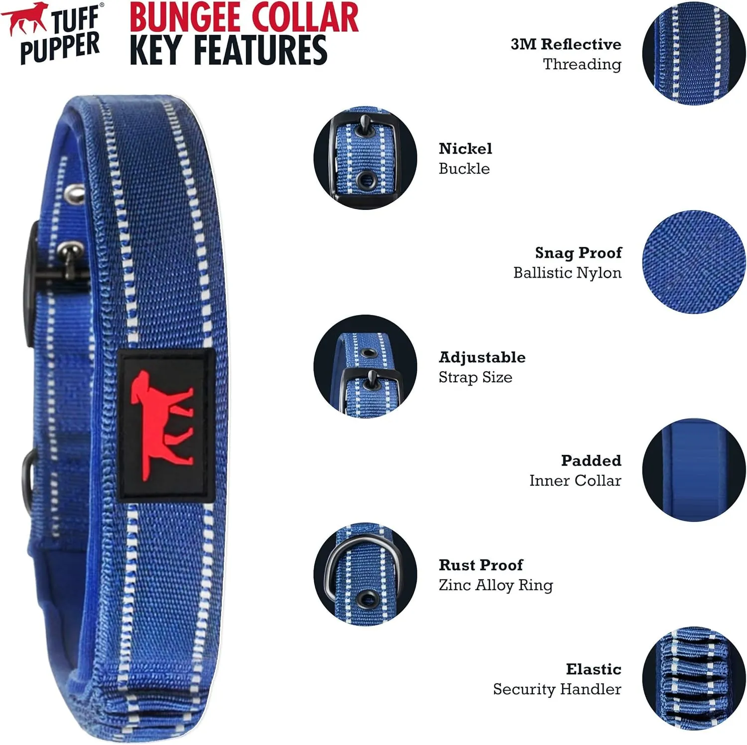 Tuff Pupper Heavy Duty Dog Collar with Handle | Ballistic Nylon Heavy Duty Collar | Padded Reflective Dog Collar with Adjustable Stainless Steel Hardware | Convenient Sizing for All Breeds