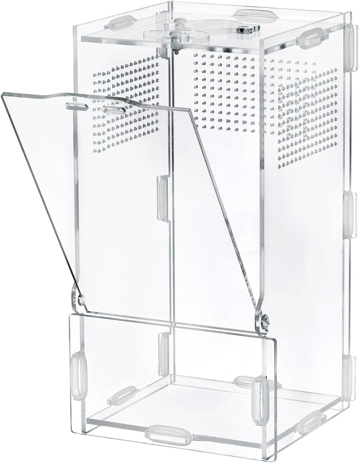 VERTUPET Jumping Spider Enclosure, 4''x4''x8'' Acrylic Arboreal Reptile Tank, Habitat Transparent Enclosure Breeding Box with Locking Vivarium Latch for Frog, Crickets, Snails